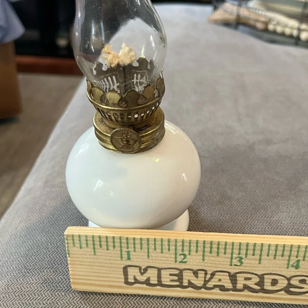 Elegant Vintage Mini White Milk Glass Lantern with Brass Detail